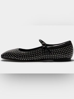 NWOB Aeyde Uma Mini Stud Black Leather Mary-Jane Flats EU 38.5 US 7.5